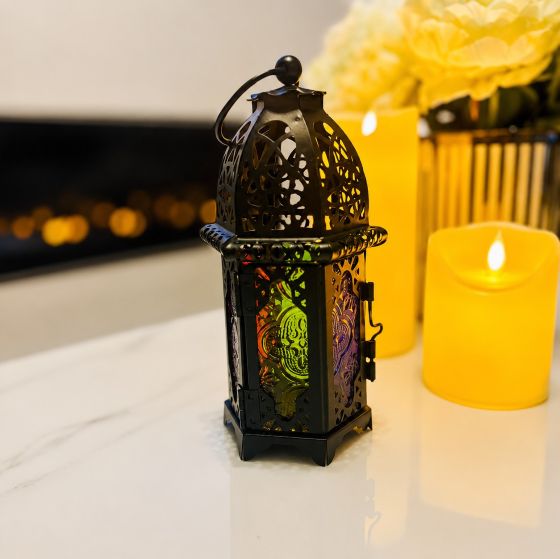 Atlas Maple Oasis Light Lantern with black finish, featuring a decorative design and warm glow for outdoor or indoor ambiance.