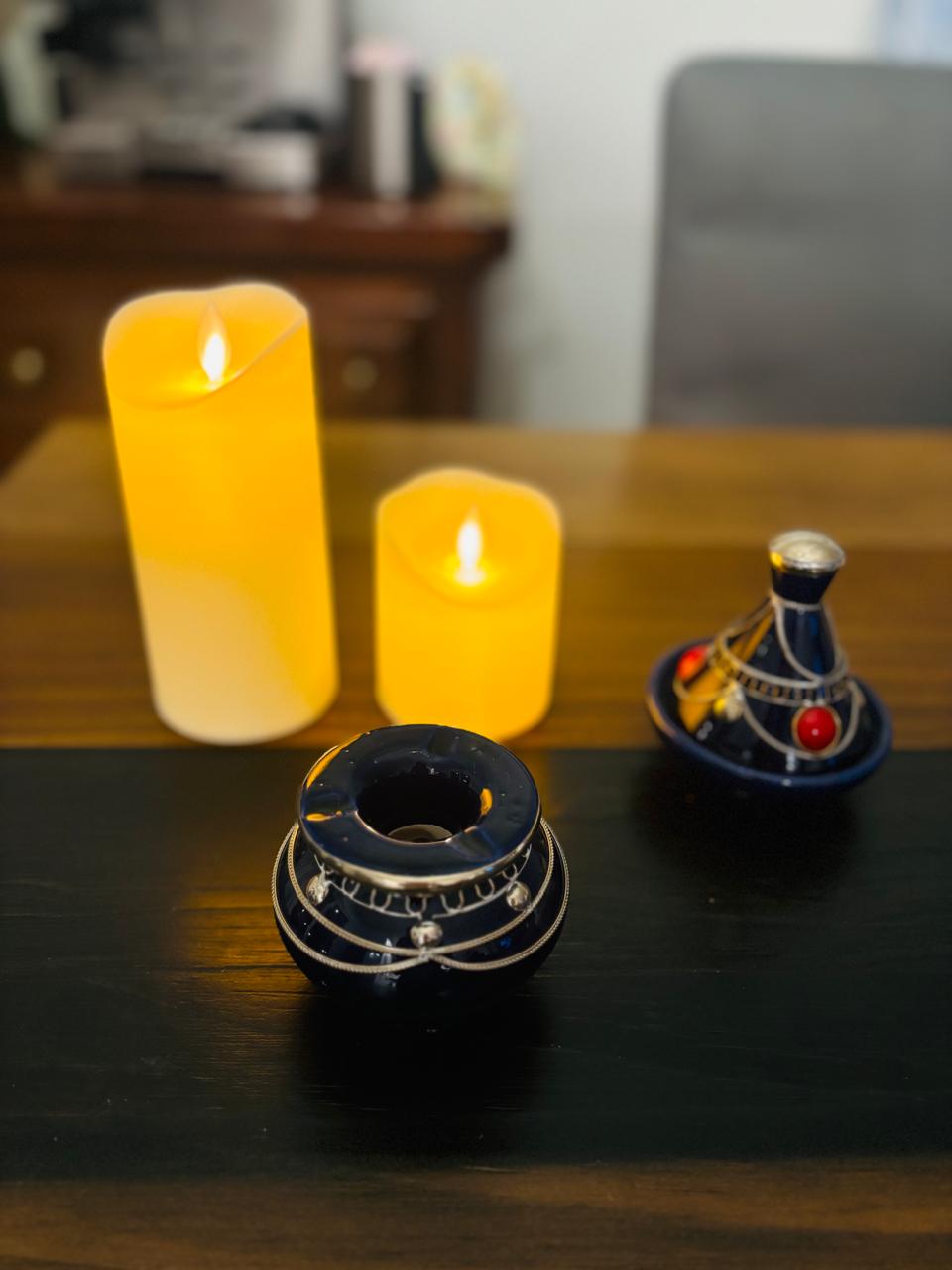 Atlas Maple Kasbah Table Ashtray in vibrant blue with a sleek, modern design and smooth finish.